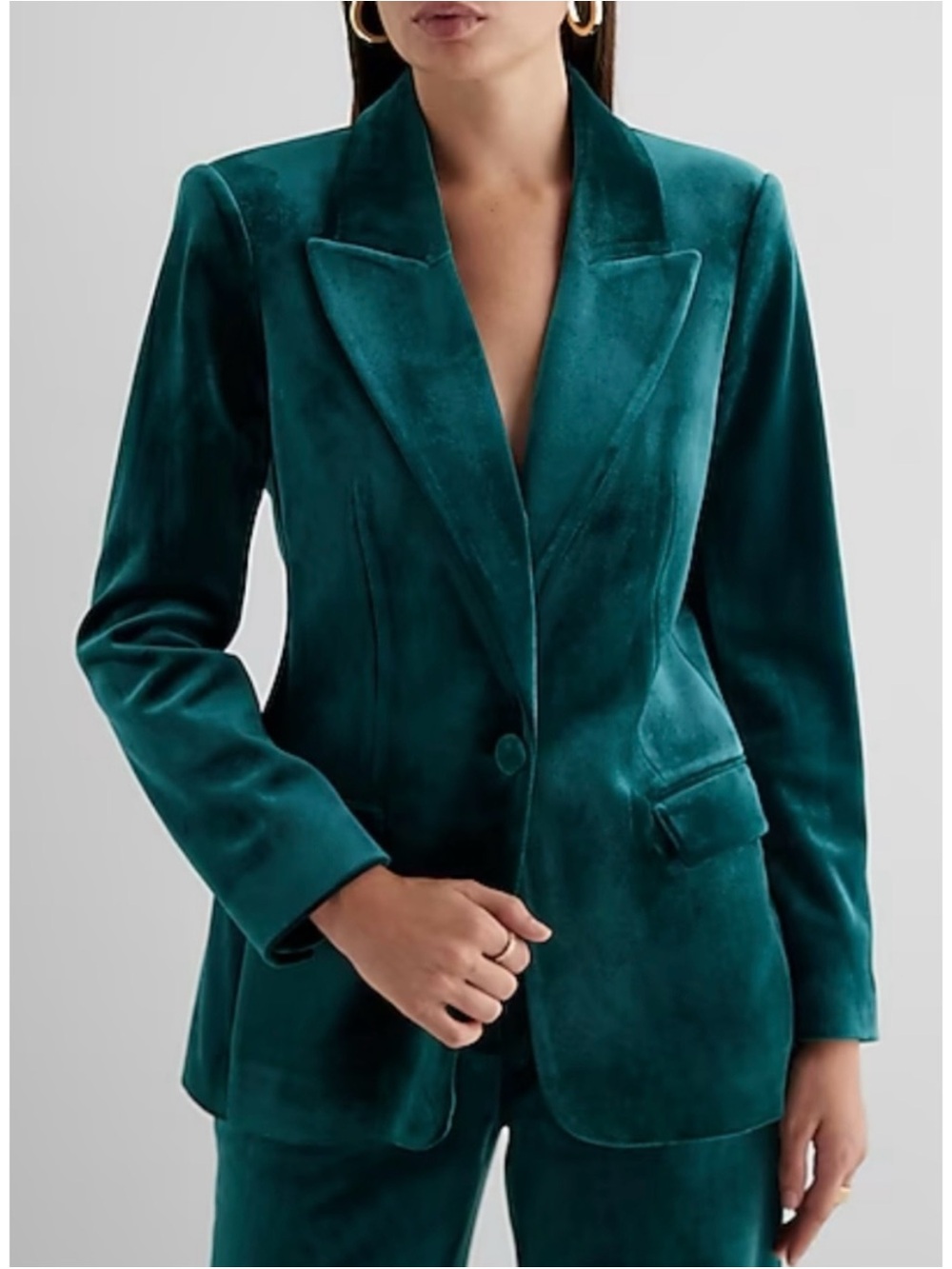 Express Emerald Green Velvet Lapel One Button Blazer Size Large Pockets Lined